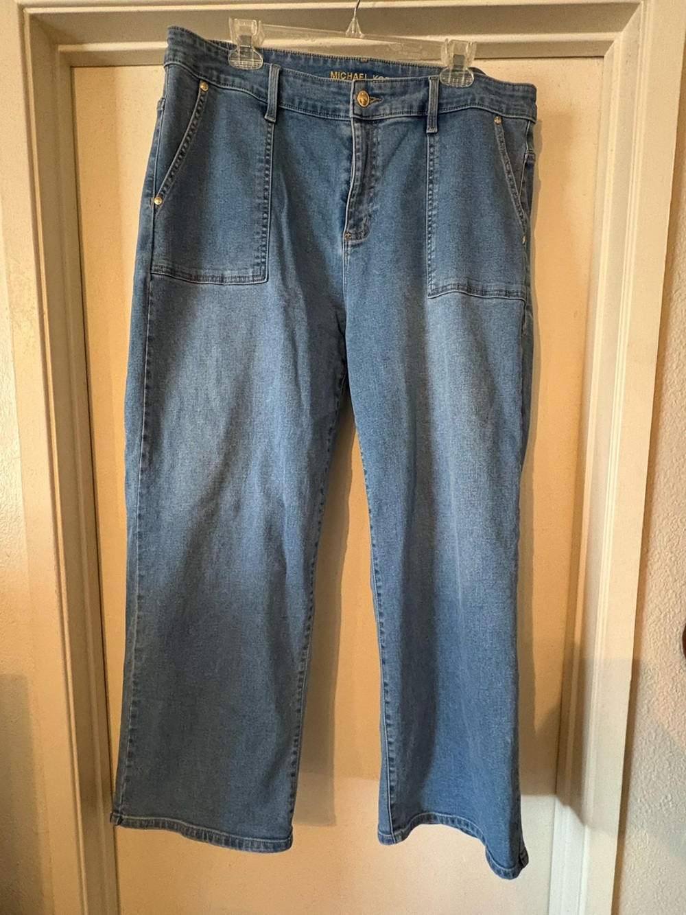 Michael Kors Wide Leg Utility Denim Jeans Blue Patch Pockets Size 16W